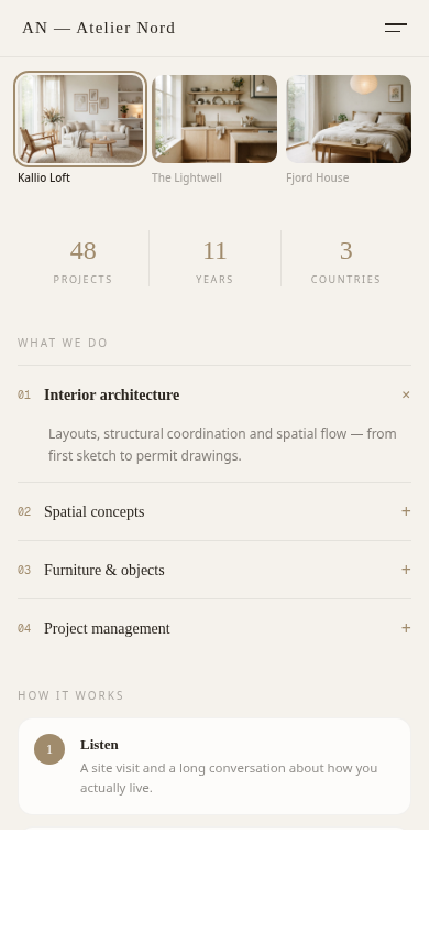 Atelier Nord — mobile view
