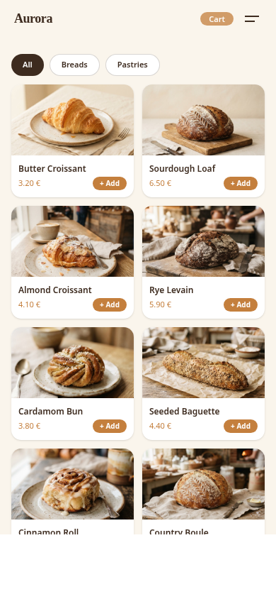 Aurora Bakery — mobile view