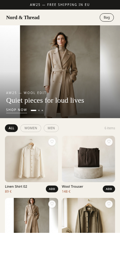 Nord & Thread — mobile view